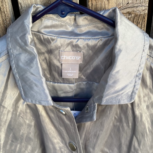Chico's Utility Blazer 1 8 10 Silver Gray New Metallic Nwt Snap Front - Picture 2 of 4